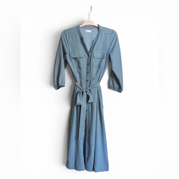 croft & barrow Dresses & Skirts - croft & barrow Blue & White Floral Print Midi Shirt Dress Tie Waist Office Work